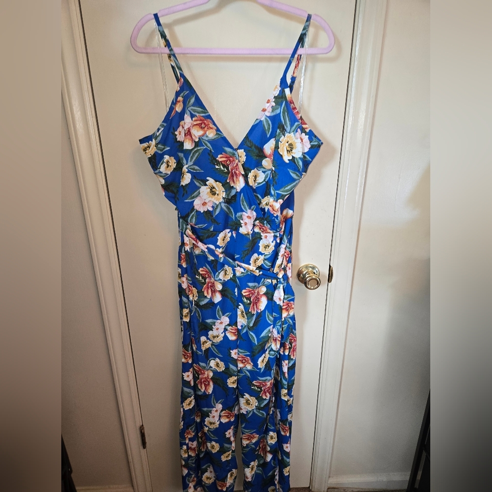 Floral Blue Jumpsuit With Slits On Both Sides